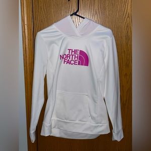 White and Pink North Face Sweatshirt